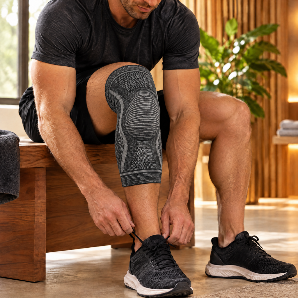 Compression knee brace in gebruik