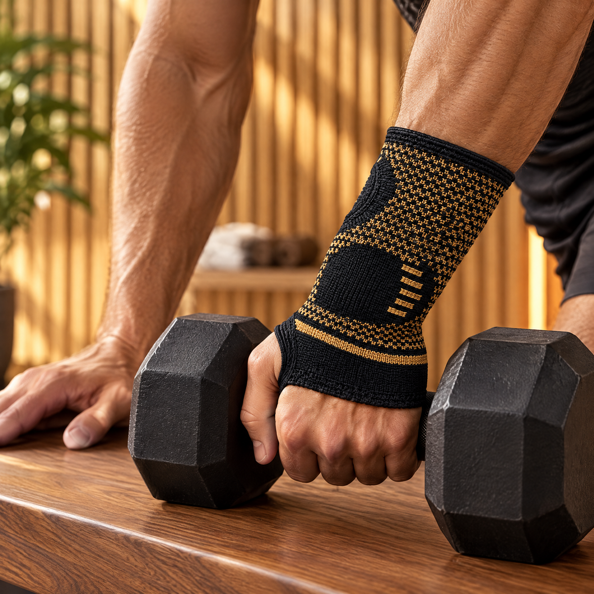 Wrist compression band in gebruik